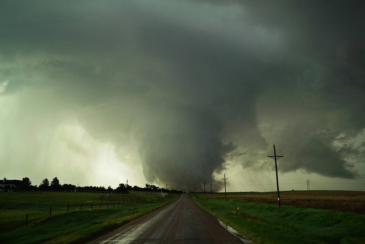 Tornado over a road